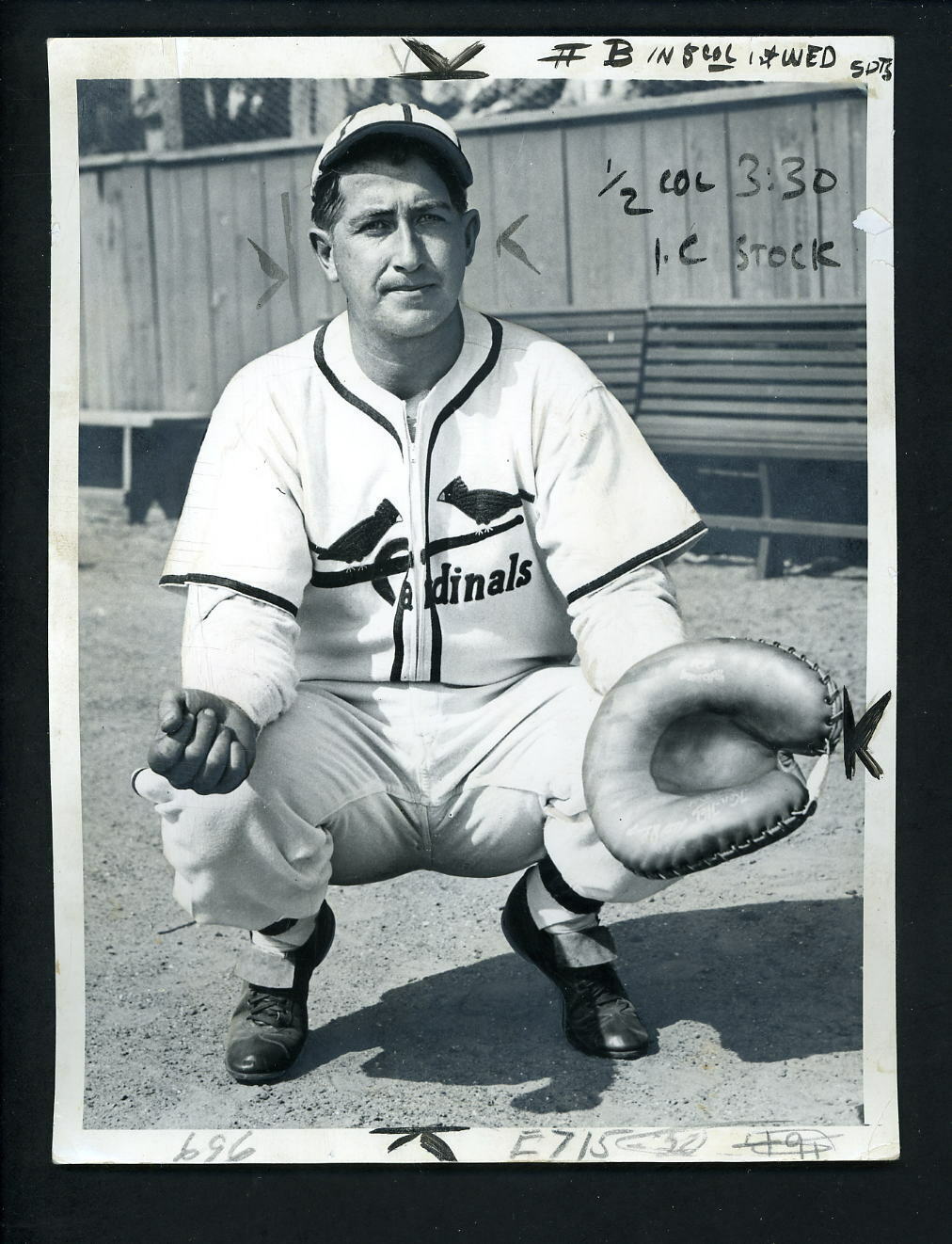 Bill DeLancey 1940 Type 1 Press Photo Poster painting St. Louis Cardinals