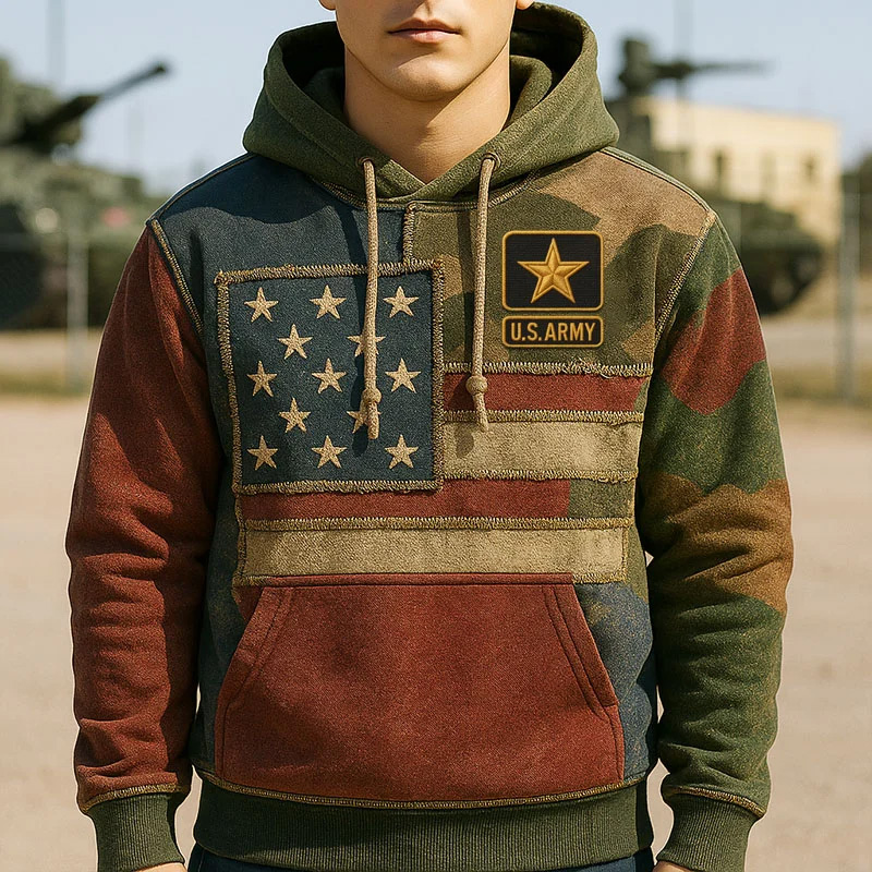 Men's Vintage Army Art Print Casual Hoodie artswardrobe