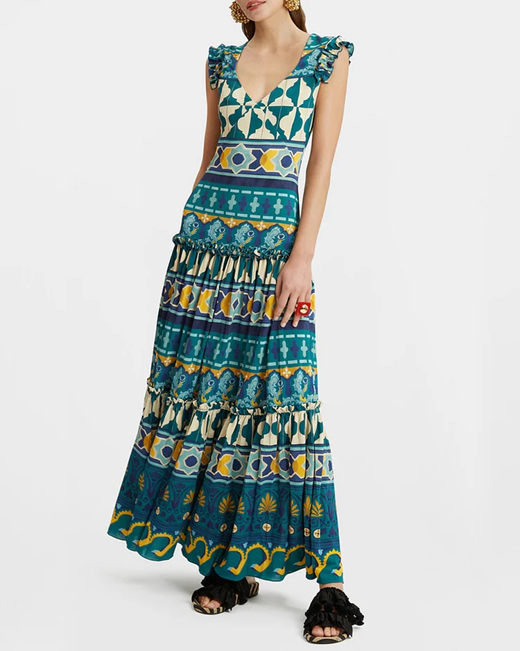 Women's fashionable loose printed suspender dress
