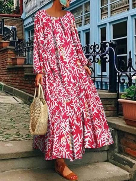 Brownm Brownm 2025 Summer New Women's Ebay Digital Print Long-Sleeved Dress Casual Long Dress