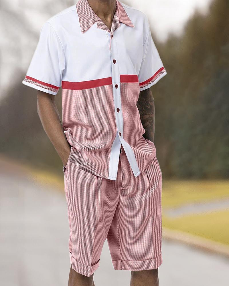 Two Piece Short Sleeve Print Walking Suit Set With Shorts