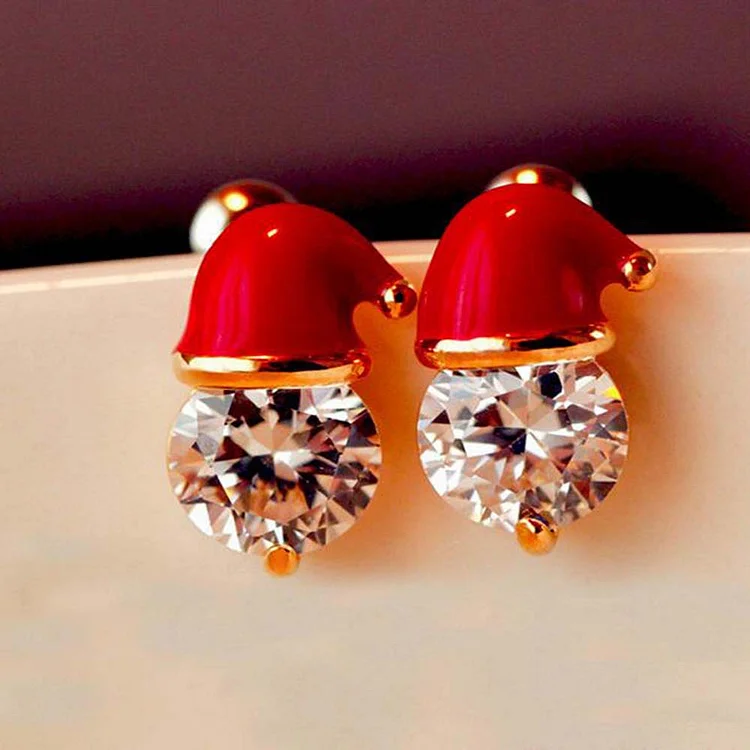 Christmas Red Hat Rhinestone Earrings