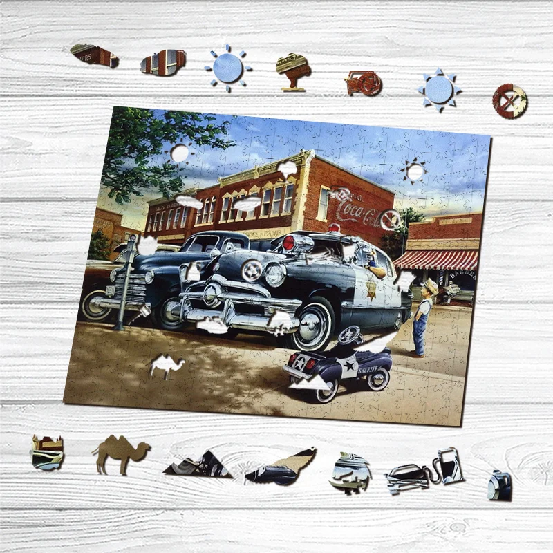 Jeffpuzzle™-JEFFPUZZLE™ Sheriff's Cars Wooden Puzzle