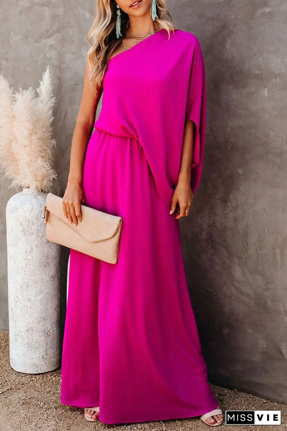 Fashion Street Solid One Shoulder A Line Dresses