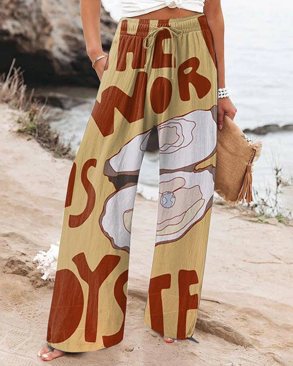 The World Is Yours Oyster Print Wide Leg Pants