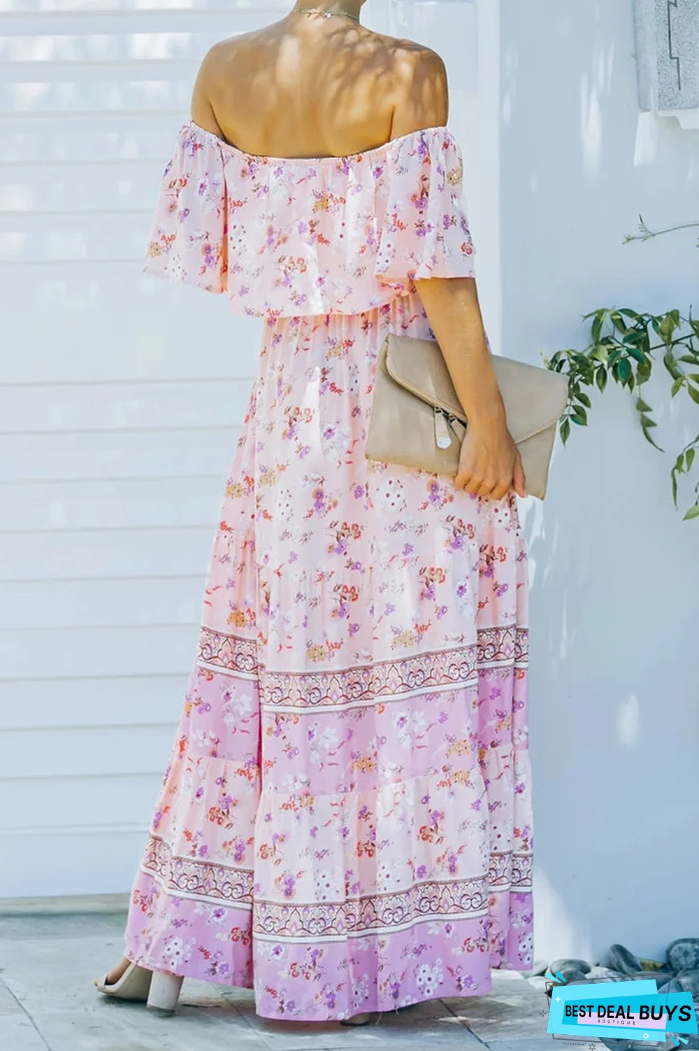 Fashion Street Print Off the Shoulder A Line Dresses(6 Colors)