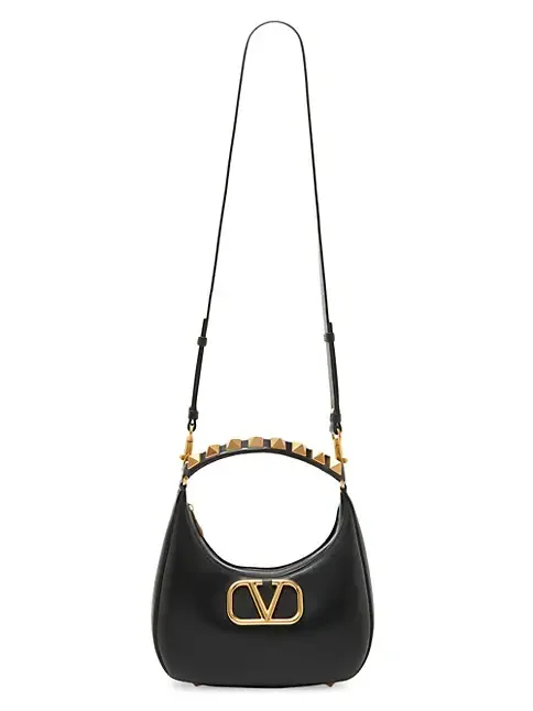 Valentino Garavani Stud Sign Leather Hobo Bag black