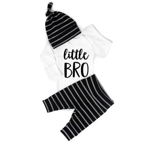 3PCS Little BRO Letter Printed Bodysuit With Pants Baby Set