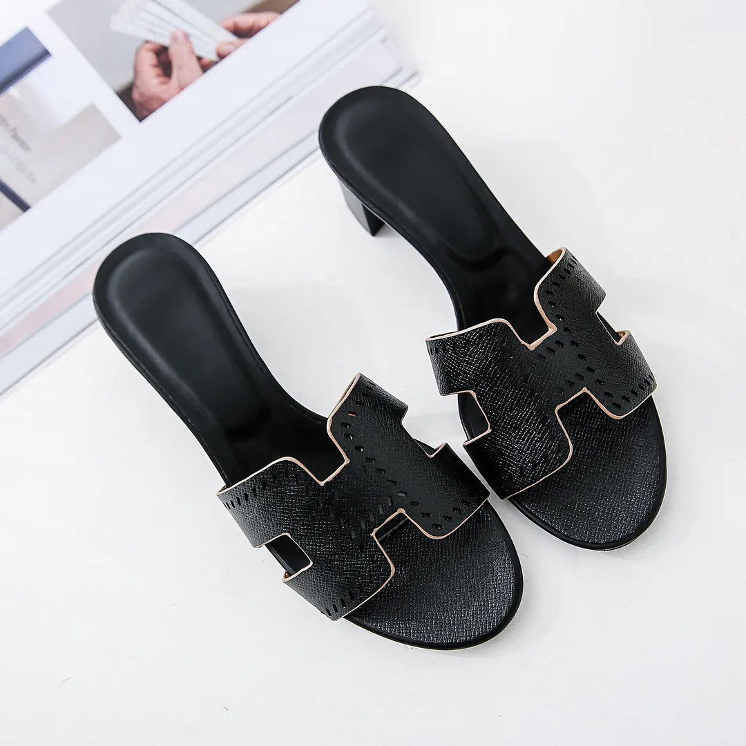 H-Shape Women's Flats Black Lychee Pattern Low heels Slippers-vocosishoes