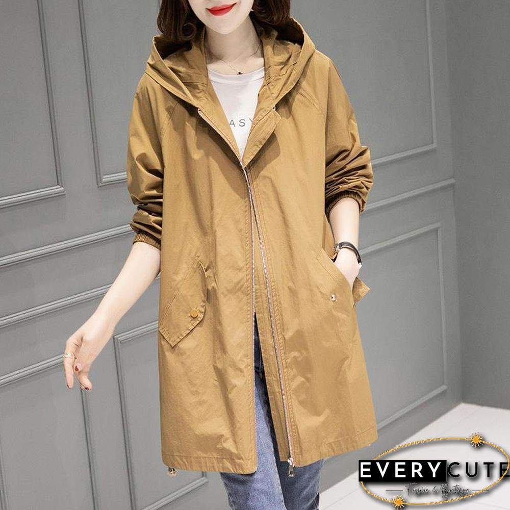 Spring Autumn Large Size 4Xl Hooded Windbreaker Coats Women'S Mid-Length Trench Coat New Thin Female Coat Casual Outerwear