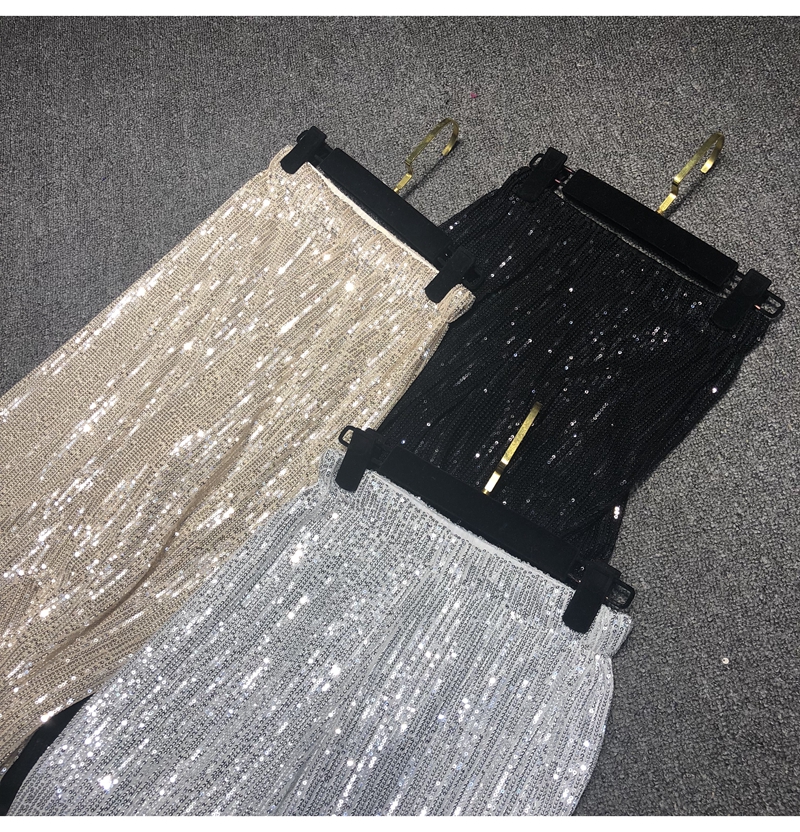 Ootddress Women Silver Full Sequined Wide Leg Pants Elastic Waist Bling Luxury Chic Capris Casual Gold Long Pants Female Club 2025