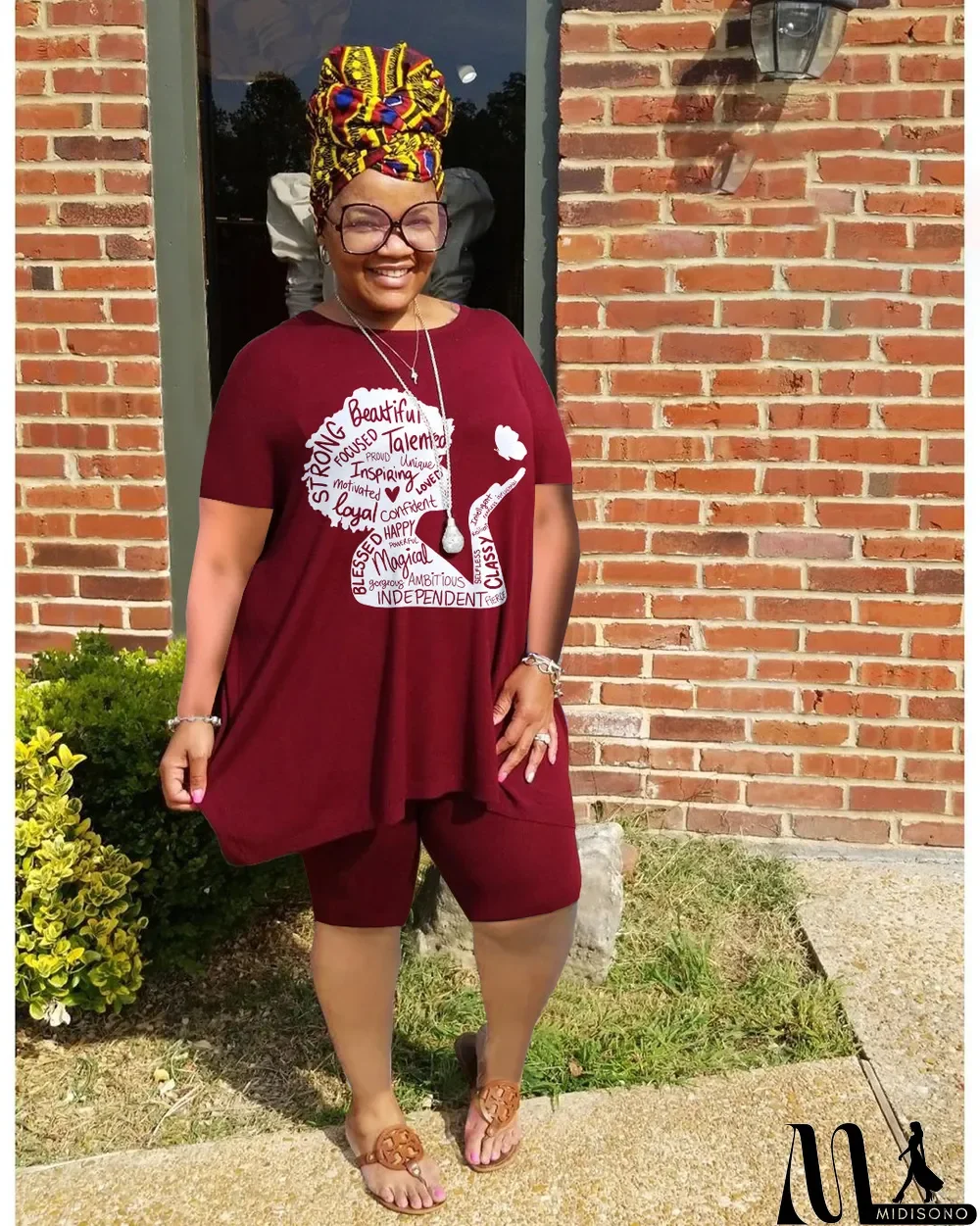 MidiSono - Plus Size Women'S Print Short Sleeve T-Shirt Shorts Two-Piece Casual Set