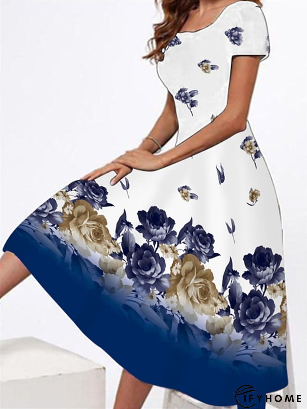 Women's Casual Dress T Shirt Dress Tee Dress Sheath Dress Graphic Floral Print Crew Neck Midi Dress Vintage Elegant Daily Holiday Short Sleeve Regular Fit Pink Red Blue Winter Fall S M L XL XXL | IFYHOME