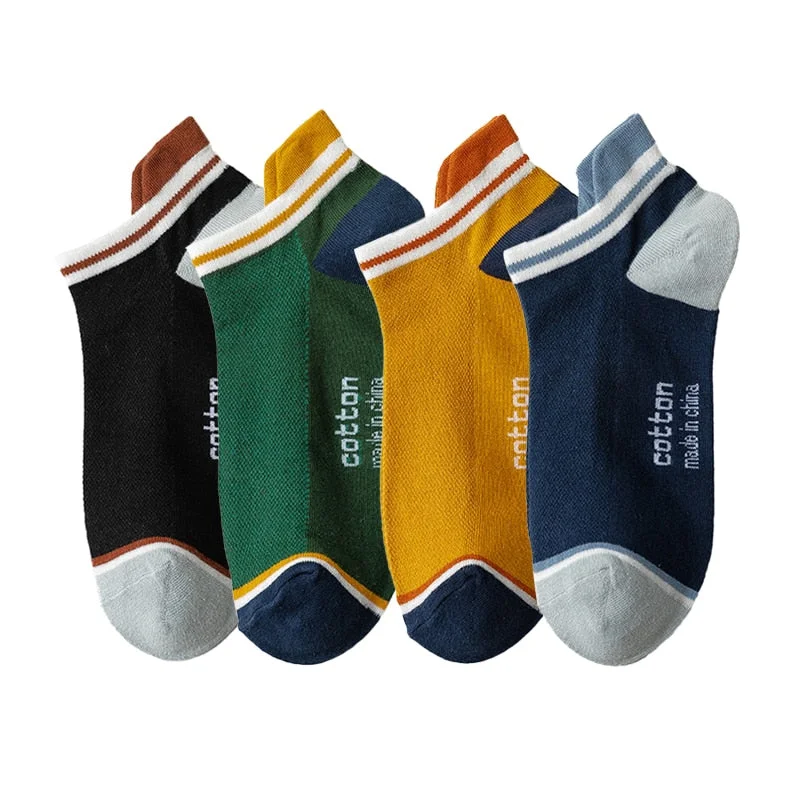4 Pairs Men Cotton Socks Breathable Four Seasons Fashion Ankle Sock High Heel Wear Mesh Strong Elasticity Sweat funny street