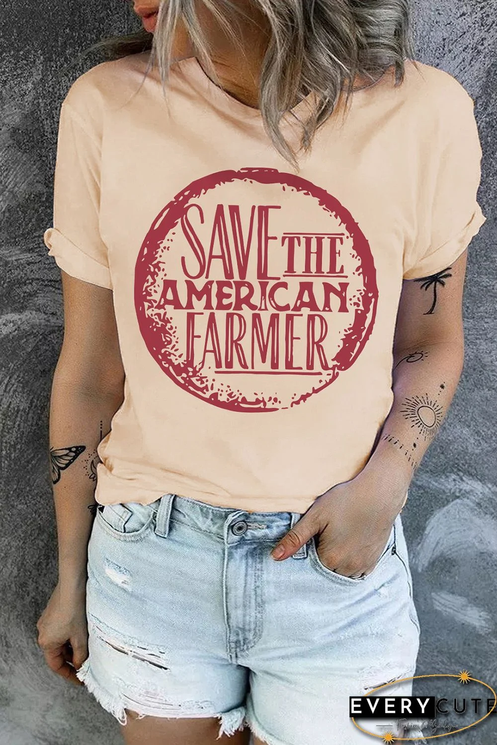 Khaki SAVE THE AMERICAN FARMER Graphic Print Tee