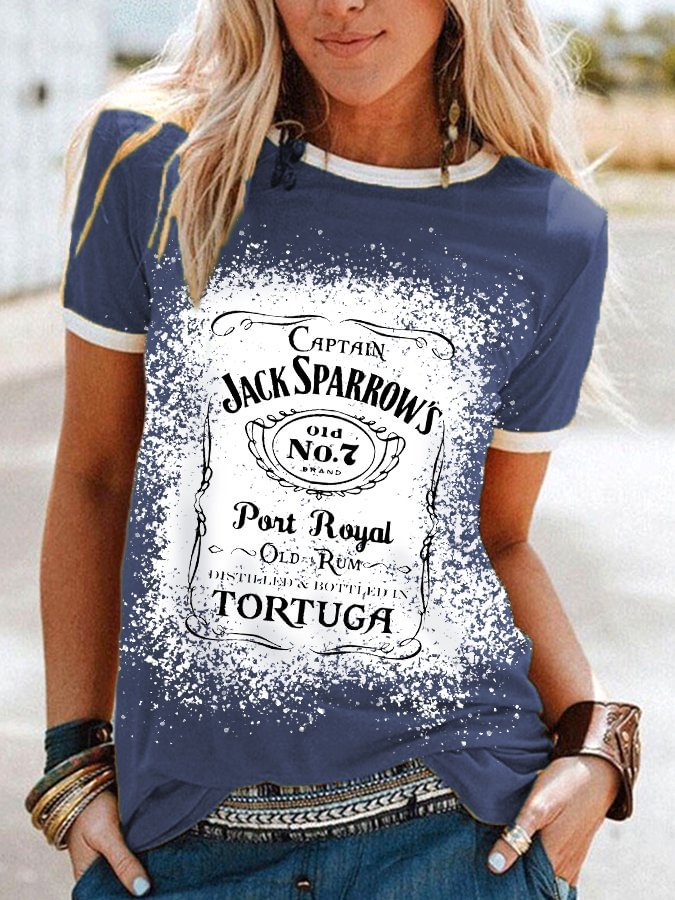 Funny Captain Jack&#039;s Rum Bleached Print T-shirt