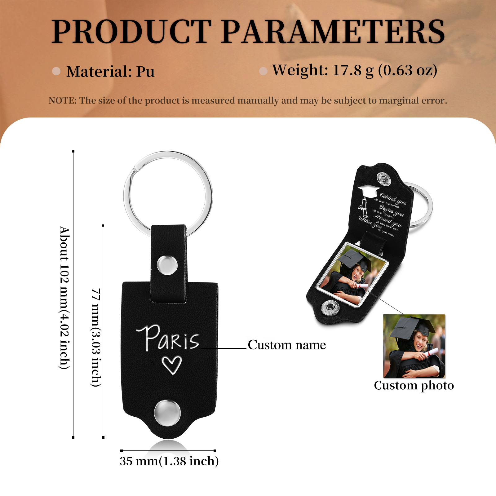 Personalised Graduation Leather Keychain Custom Name & Photo Keychain Graduation Gift for Him/Her-Jessemade AU