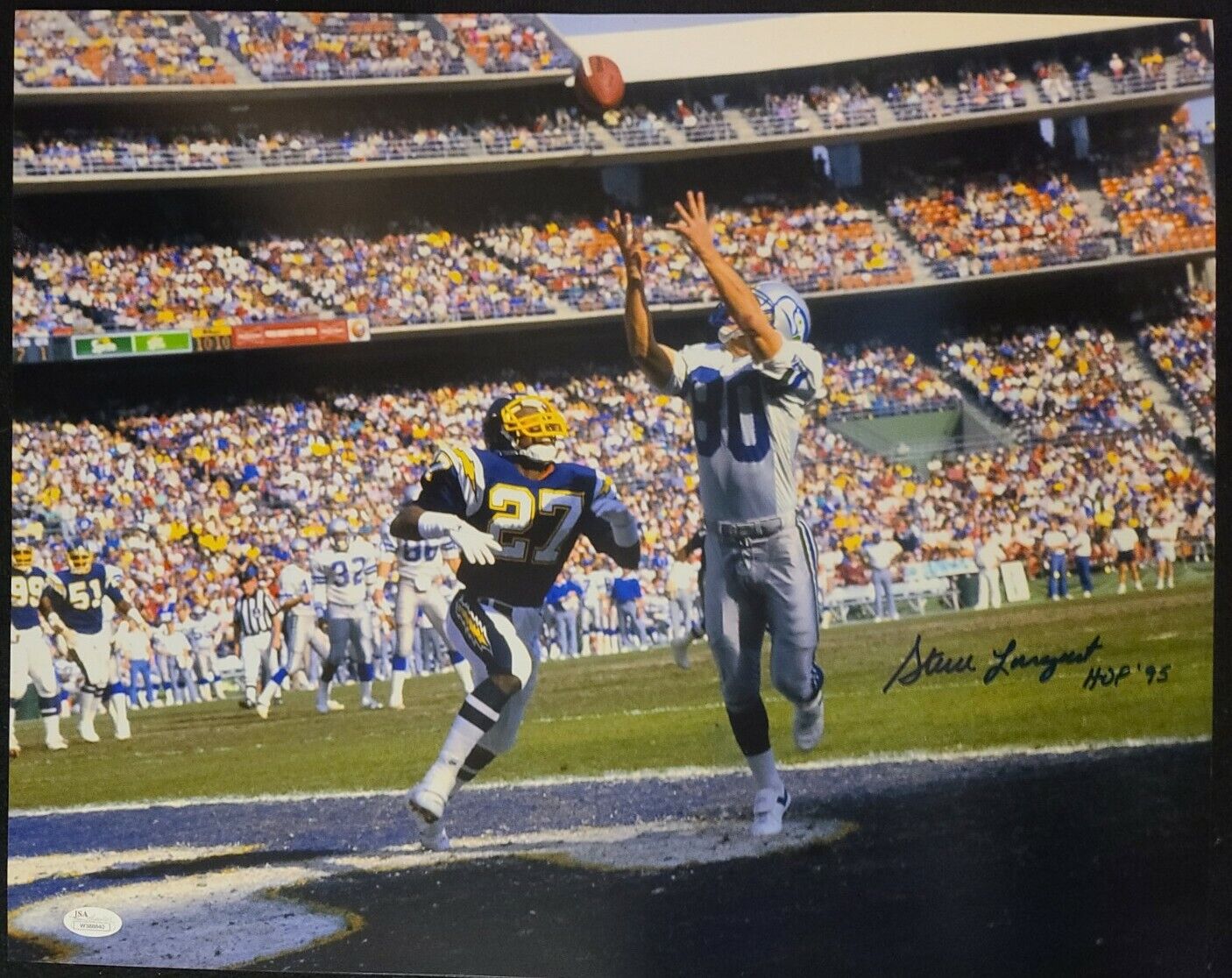 STEVE LARGENT Autographed Seahawks 16x20 Catch In Air Photo Poster painting HOF '95