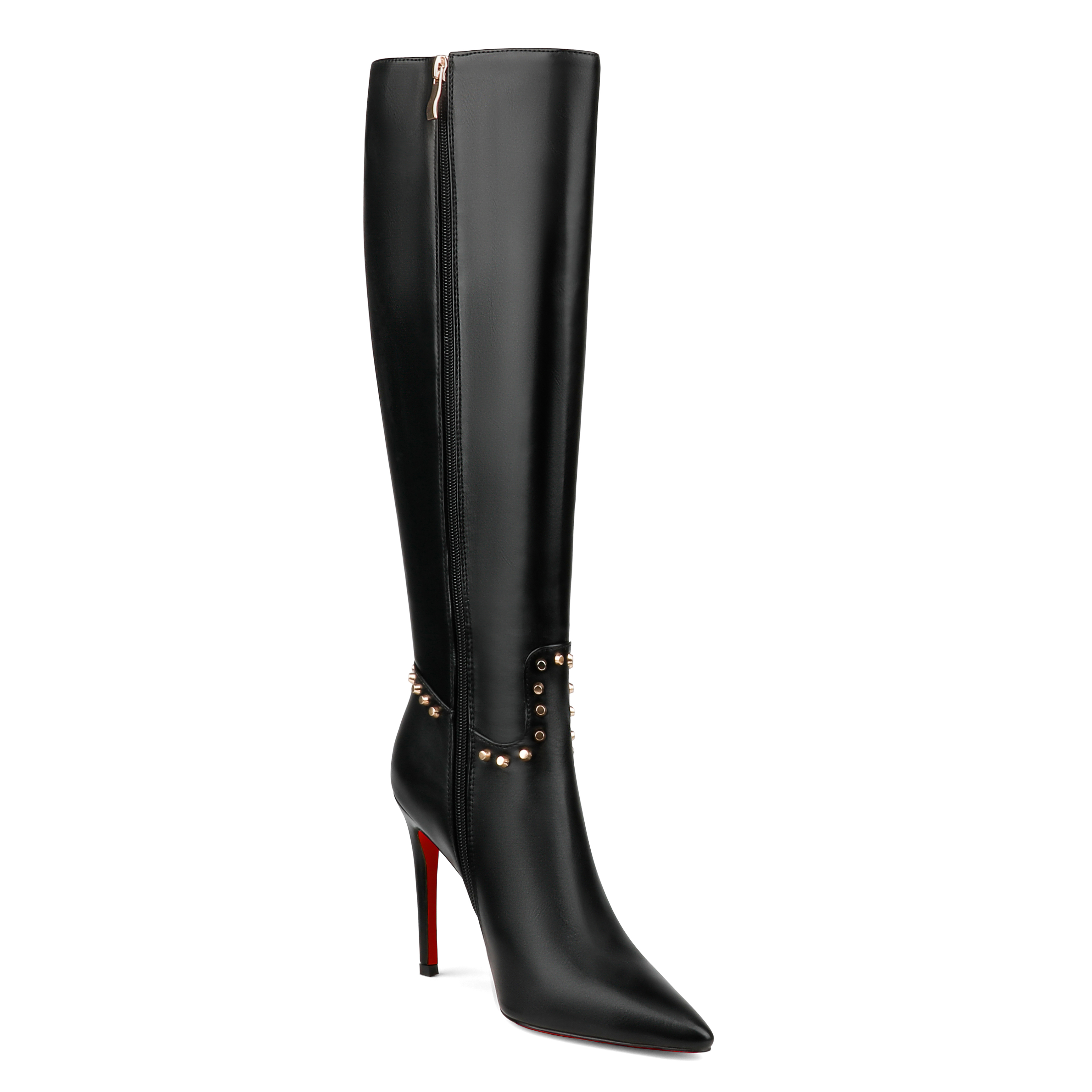 100mm Women's Fashion Zipper Leather High Heels Knee Boots Red Bottom Shoes-MERUMOTE