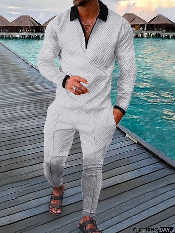 Spring Holiday Men's Lapel Quarter-Zip Pullover Fashion Sets