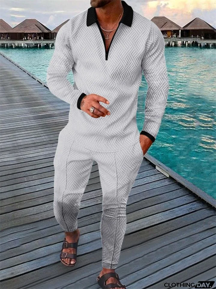 Spring Holiday Men's Lapel Quarter-Zip Pullover Fashion Sets