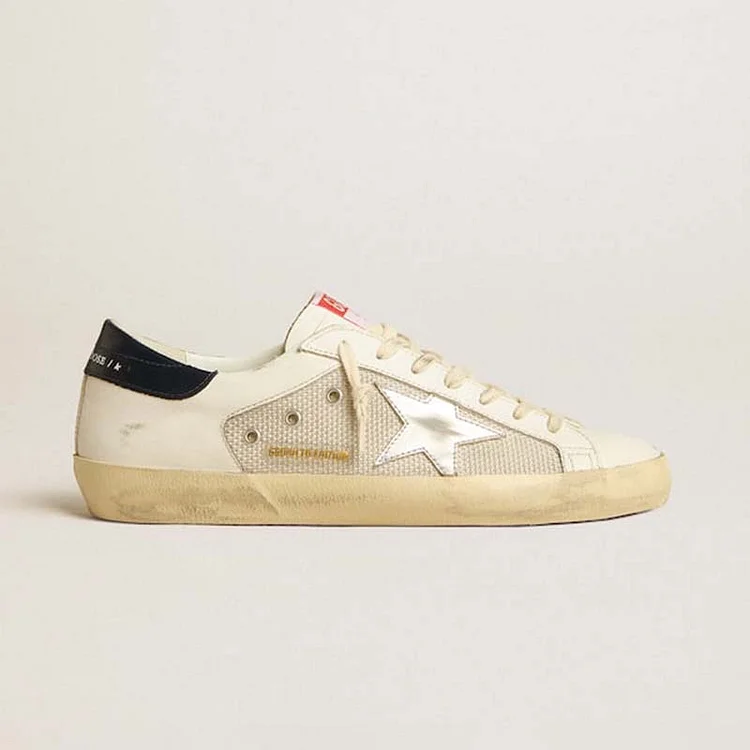 Golden Goose Super-Star Men LTD de malla y piel con estrella plateada y refuerzo del talón azul