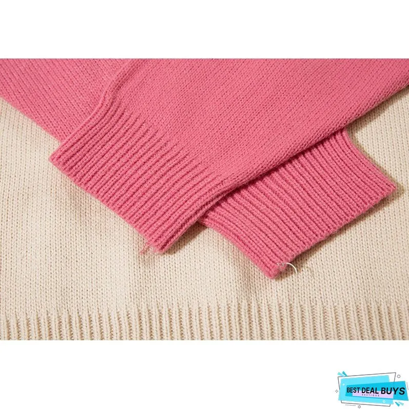 Color Contrast Dinosaur Patchwork Design Knit Pullover