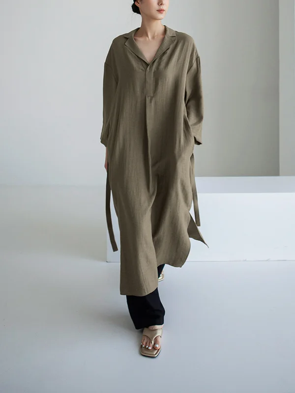 Solid Color Loose Irregular Split Shirt Dress - yankia