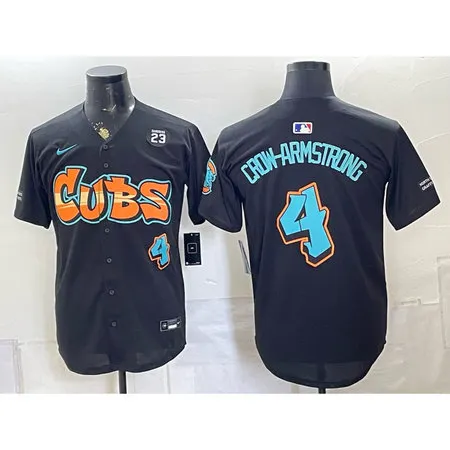 Men's Chicago Cubs #4 Pete Crow-Armstrong Black With Patch Stitched Baseball Jersey