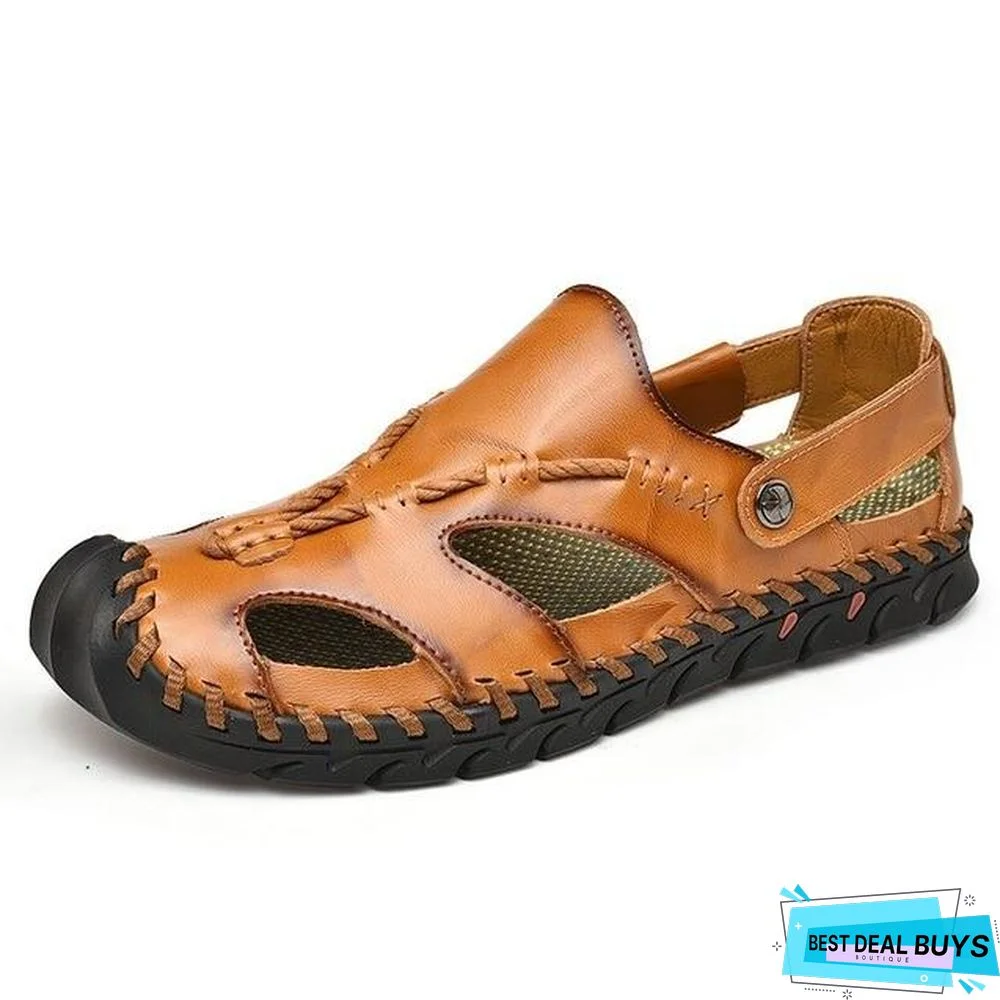 Men's Rome Genuine Leather Sandals Slip On Breathable Beach Sandal Shoes