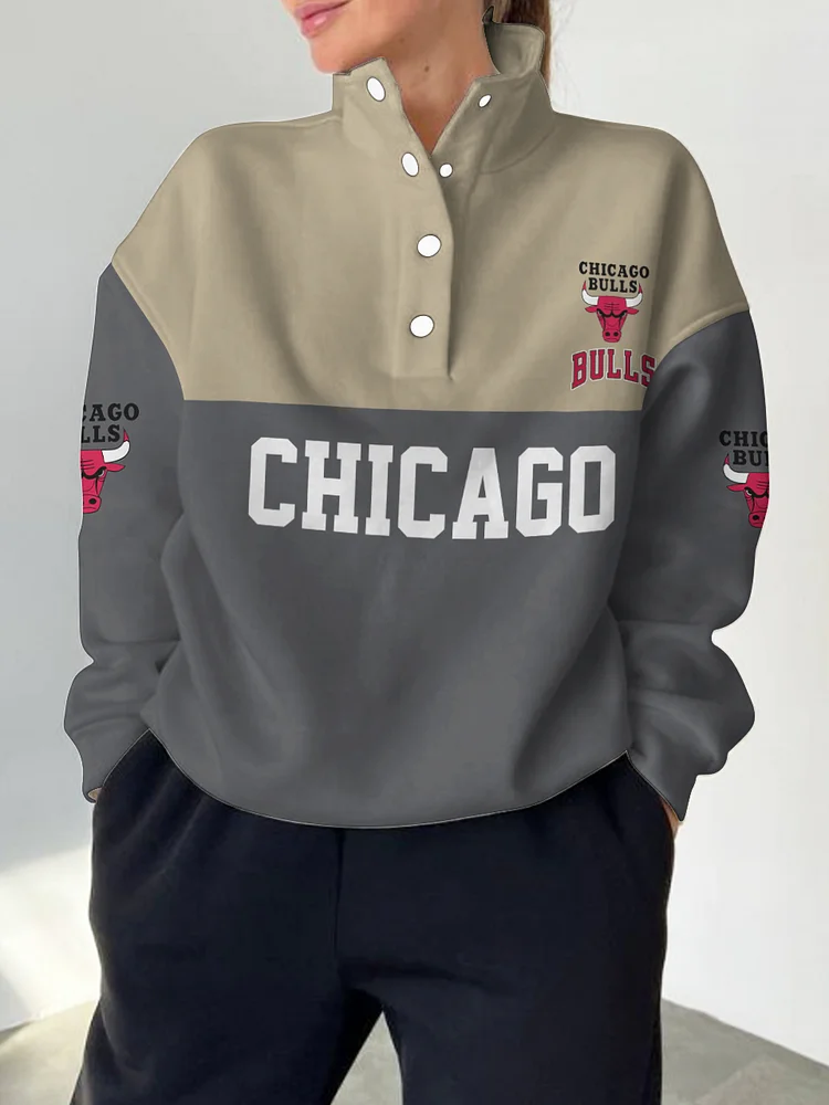 Chicago Bulls 2025 New Design Casual Snap Mockneck Pullover