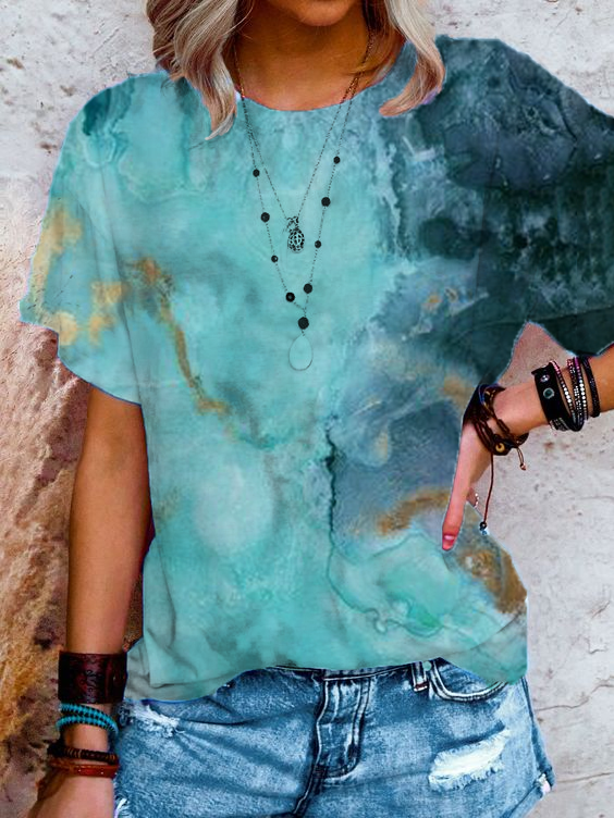 Crew Neck Shift Short Sleeve Vintage T-shirt