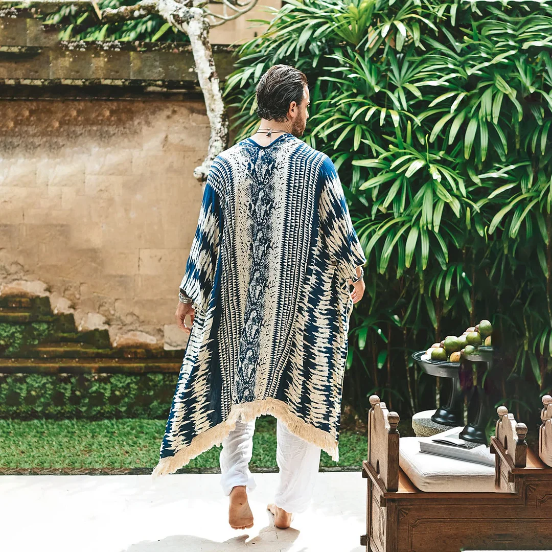 Linen Tribal Print Robe Kimono-inspireuse