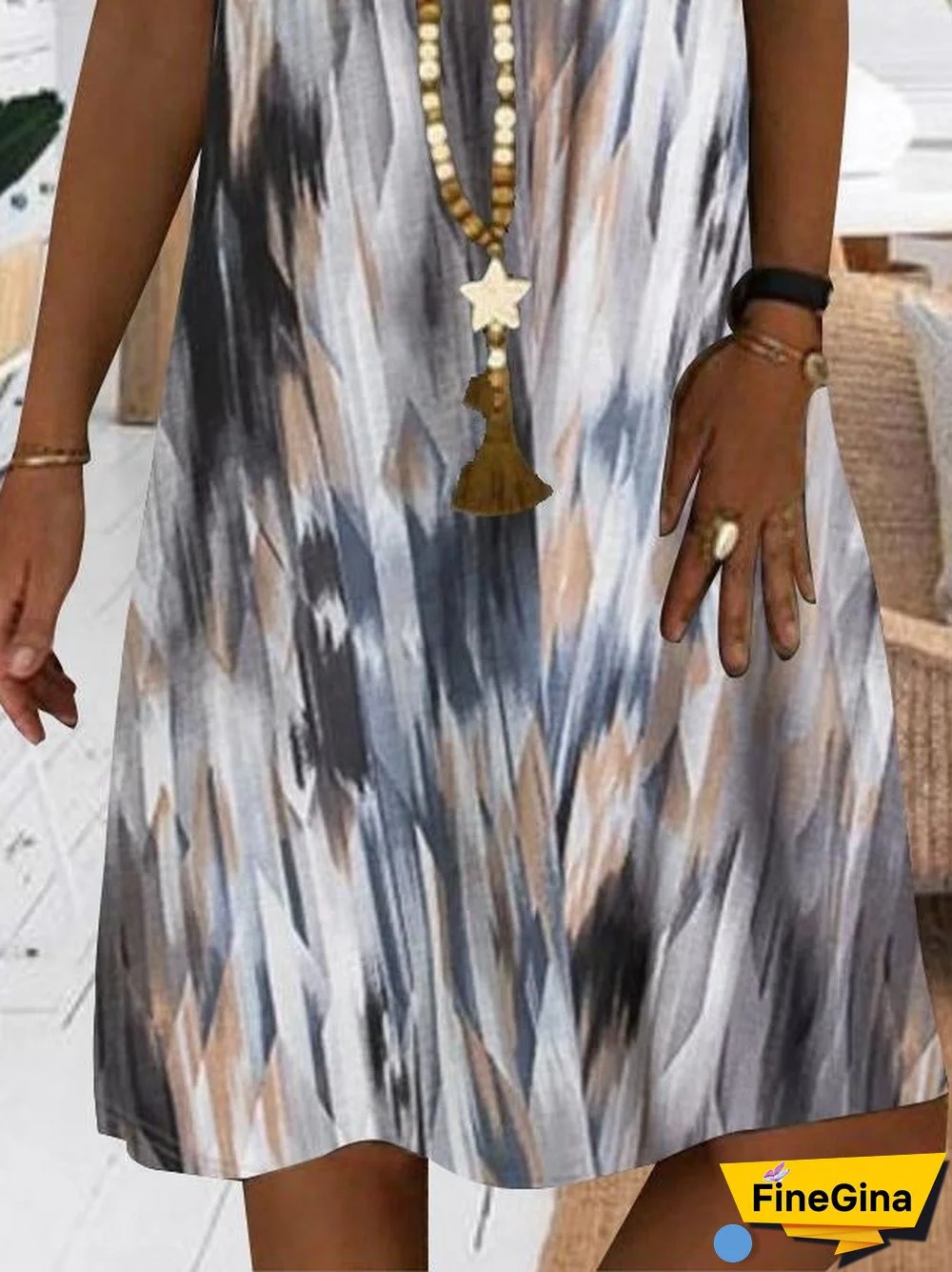 Women White Sleeveless V-neck Printed Midi Dress