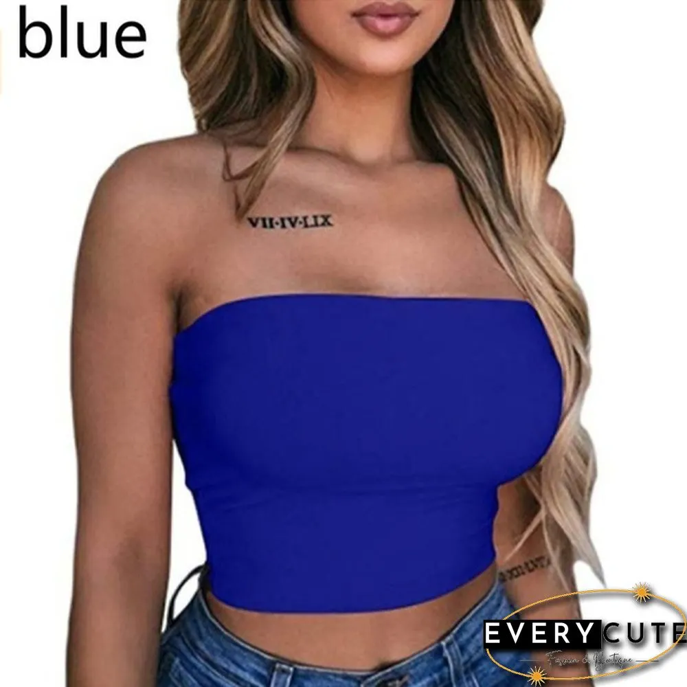 Womens Off Shoulder Strappyless Casual Tank Vest Sleeveless Summer Bodycon Slim Crop tops