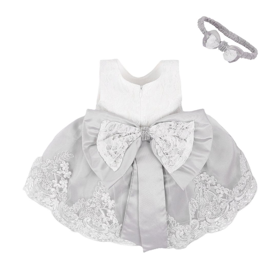 Baby Summer Clothing New Baby Princess Girls Dress Christening Lace Wedding Party Kids Formal Clothes+ Headband 0-24M
