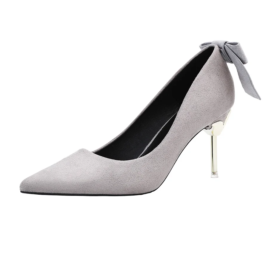 Korean Fashion Suede Pointed Bow Shallow Mouth Fine With Sexy High-heeled Shoes-PABIUYOU- Women's Fashion Leader