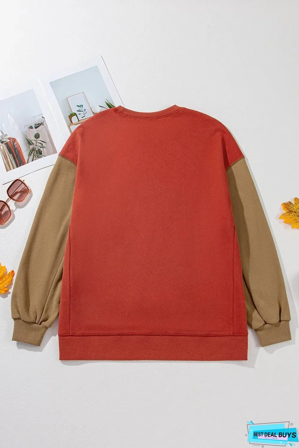 Contrast Round Neck Long Sleeve Sweatshirt