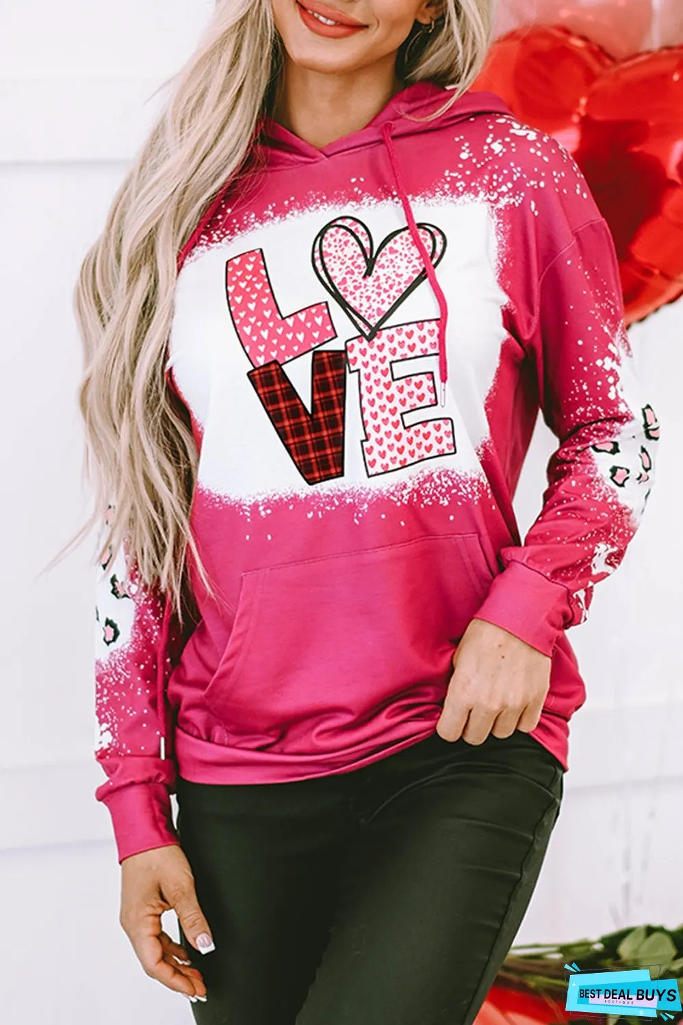 LOVE Leopard Bleached Pocket Hoodie