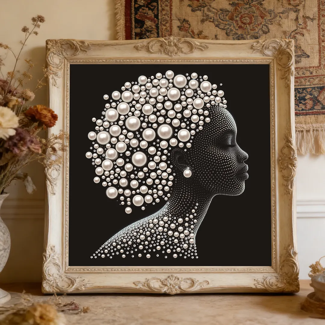 Pearl Afro Black Silhouette Special Shaped 5D DIY Partial Drill Diamond Art Kit 30x30cm Diamonds Dots Gem Art Kits for Adults Home Decor