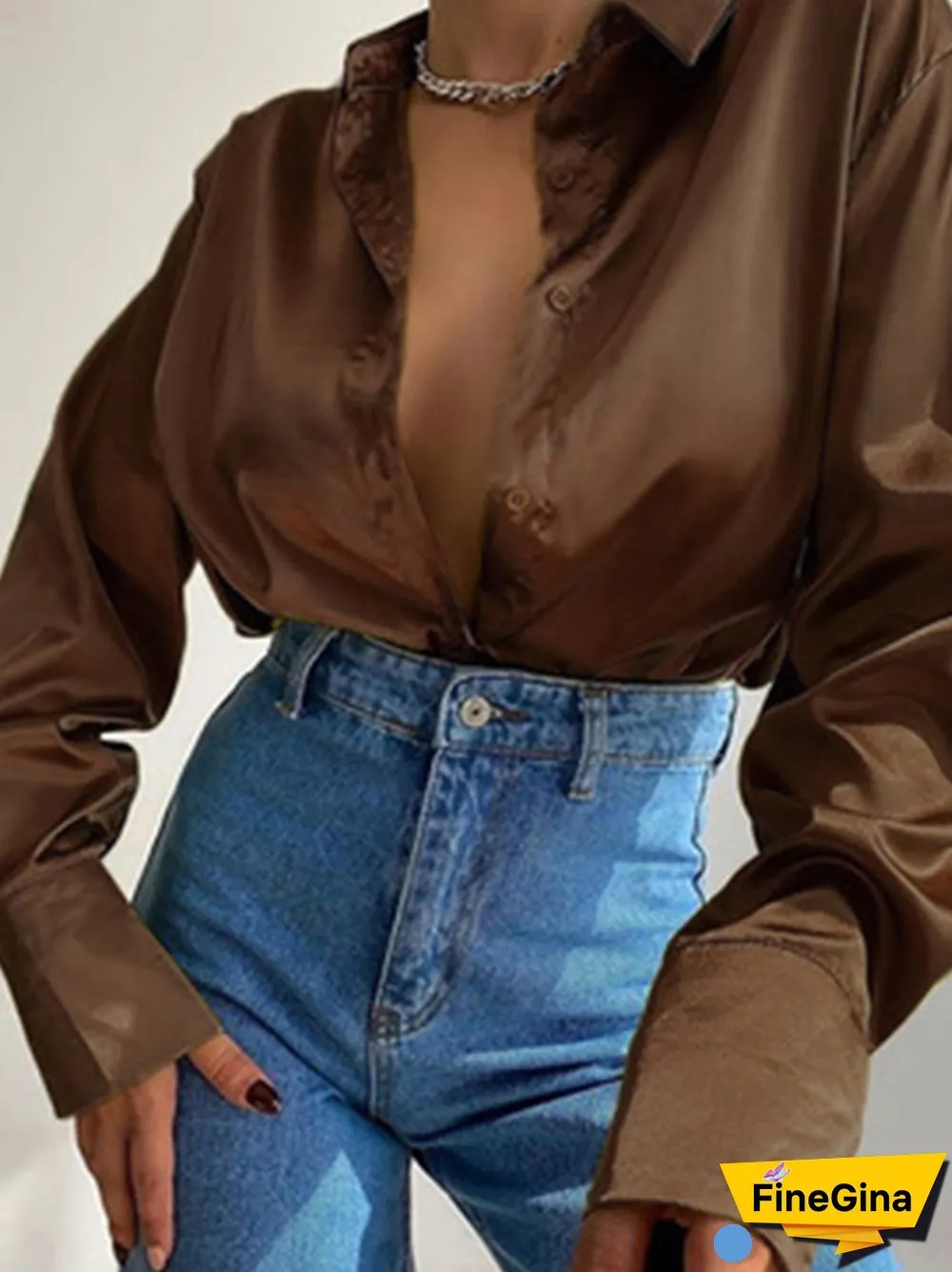 Women Elegant Satin Solid Long Sleeve Blouses Female Chic Vintage Blue Green Casual Loose