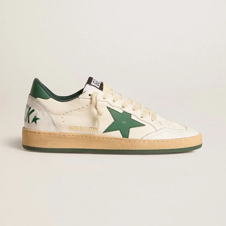 Golden Goose Ball Star Wishes Hombre de napa blanca con estrella y refuerzo del talón en piel verde