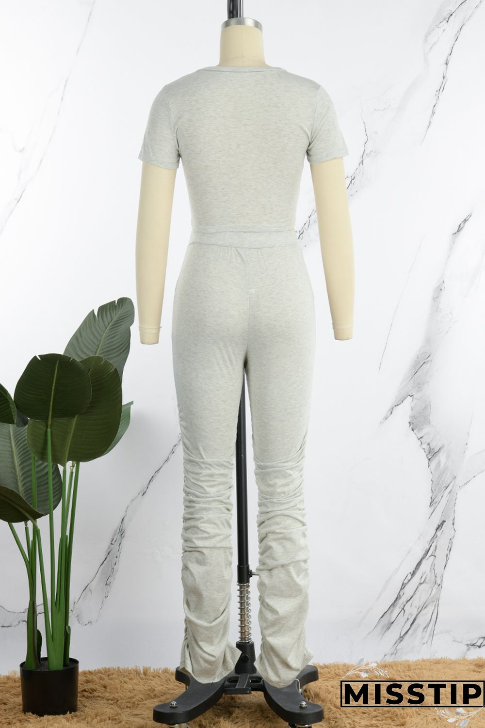 Cream White Casual Print Fold Pants O Neck Short Sleeve Two Pieces