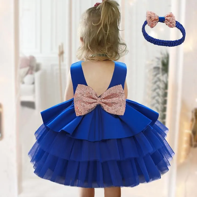 2021 Summer Toddler Baptism Dress Evening 1st Birthday Dress For Baby Girl Clothes Bow Princess Dresses Party Lace Cake Dress