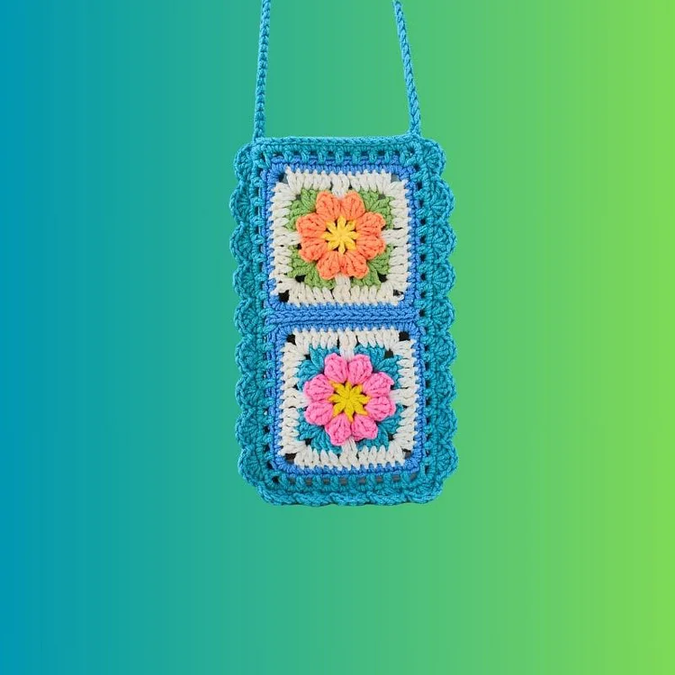 Lulusnow Handmade Blue Granny Square Tote Crochet Bag