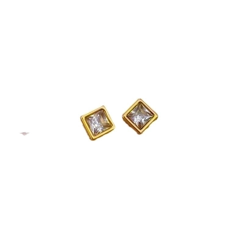 1 Pair Minimalist Square Plating Inlay Titanium Steel Zircon Ear Studs