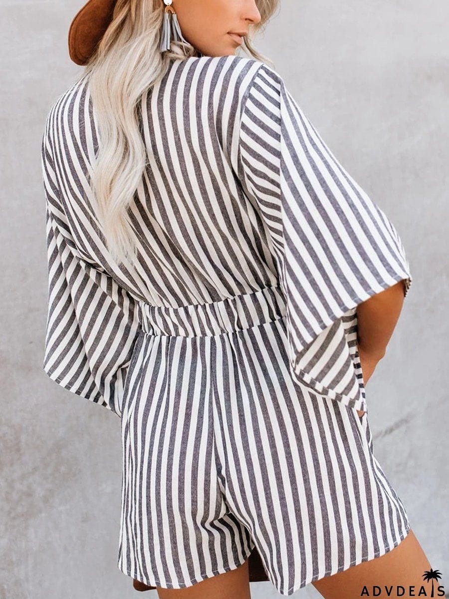 Printed Knotted Flared Sleeve Rompers