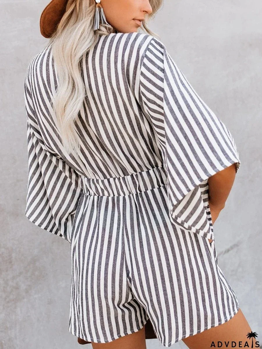 Printed Knotted Flared Sleeve Rompers