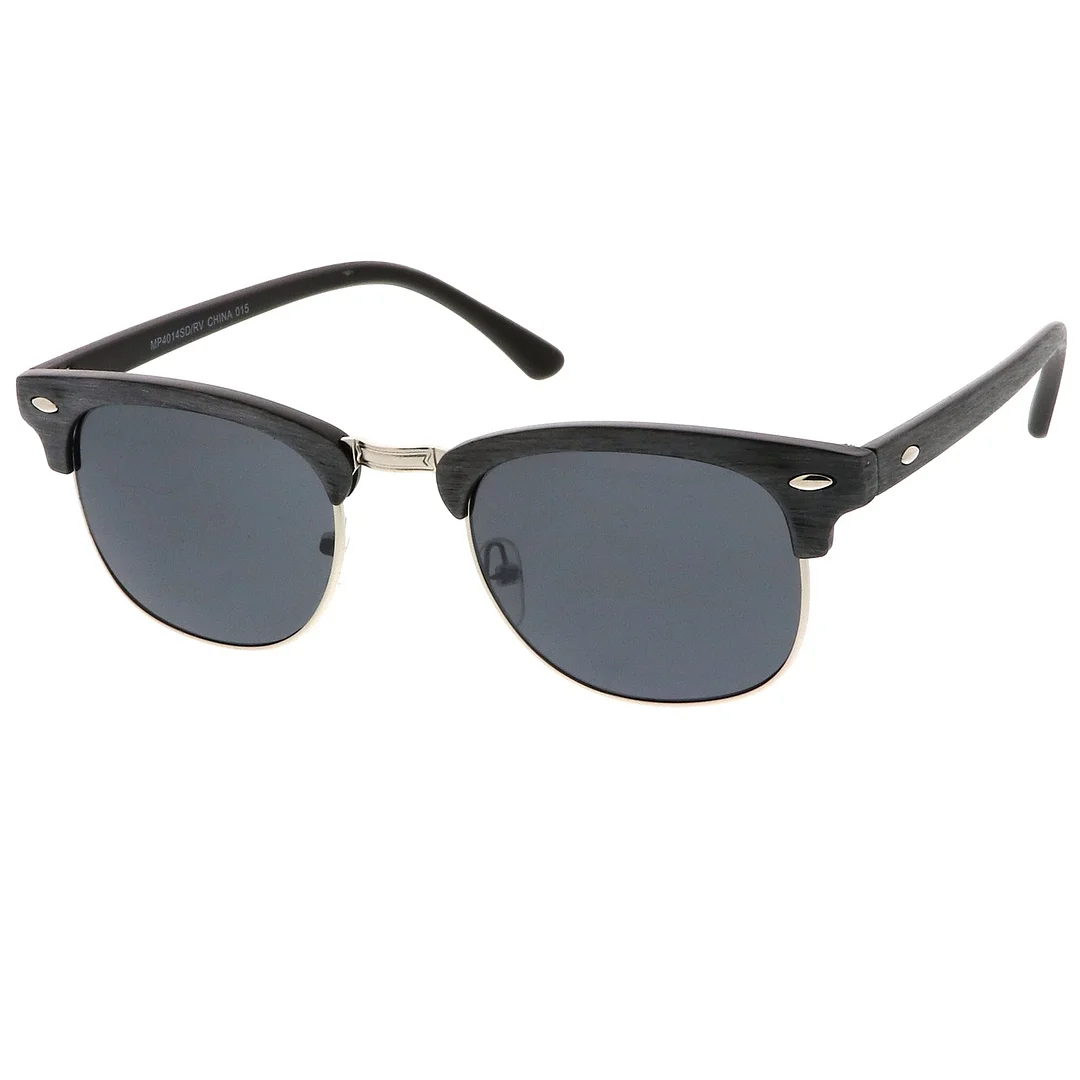 Modern Wood Textured Horn Rimmed Square Lens Half Frame glasses 50mm