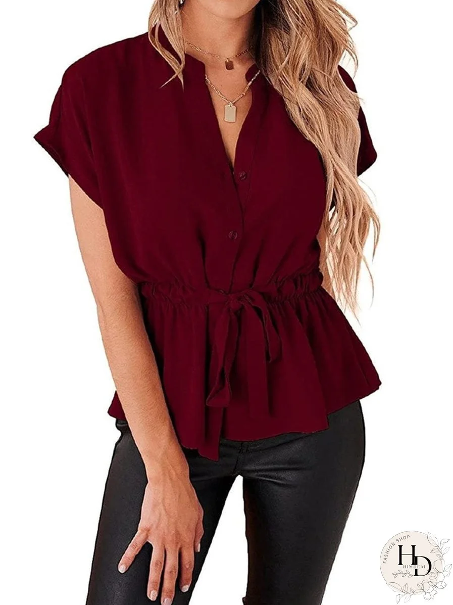 Elegant Button-Up Peplum Blouse